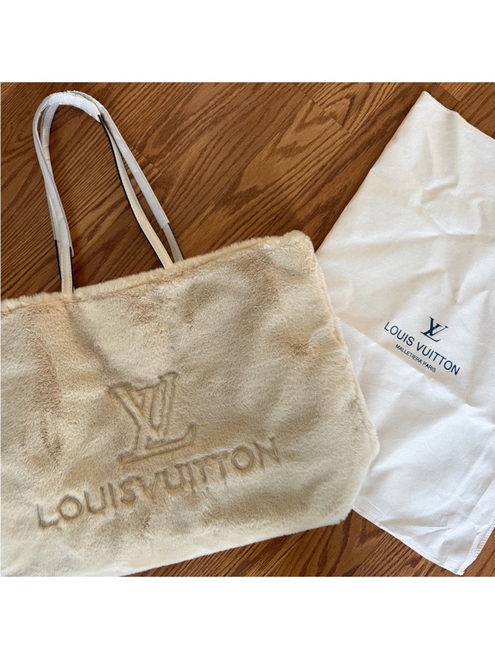 New large Cream Faux Fur Tote Bag